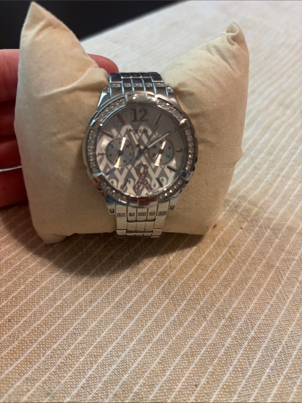 Guess Silver Crystal Accent Stainless Steel Watch